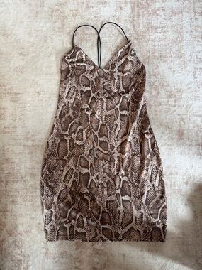 H&M Brown & Cream Snake-Print Slip Dress